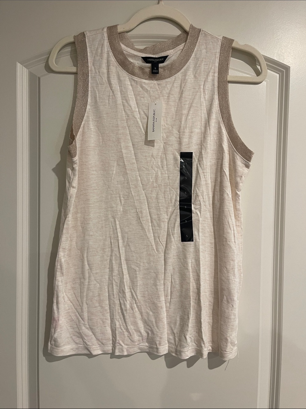 Banana Republic Cream Sleeveless Tank with Metallic Trim